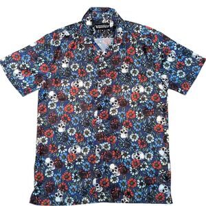 Fresh Prints Of Bel-Air Drill Clothing Button Shirt Skulls Roses Mens M Medium